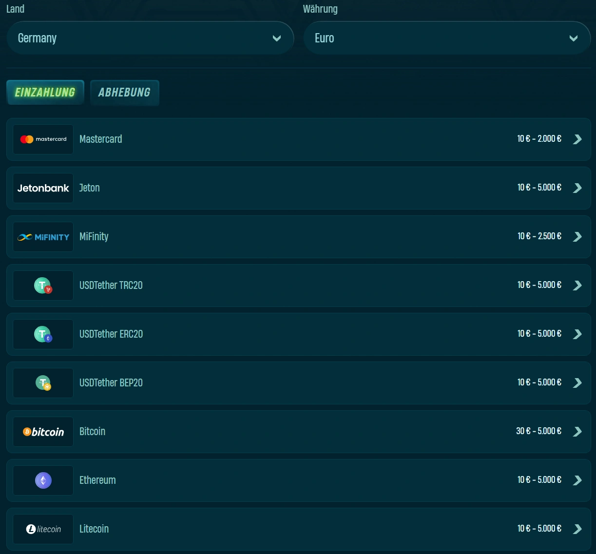 Caspero Einzahlungen